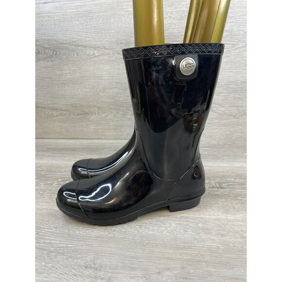 UGG Sienna Women's Boot Rain Waterproof Pull-On Round Toe Patent Rubber 8 Black - Picture 3 of 12